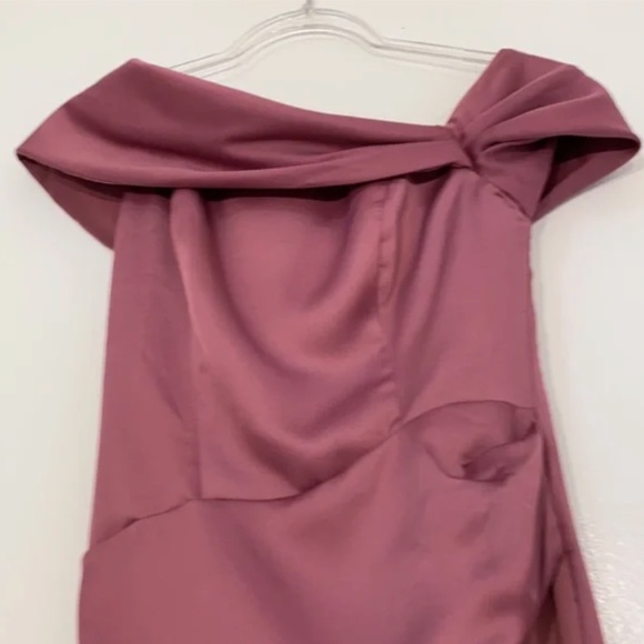 ASOS EDITION satin Bardot drape wrap maxi dress in orchid size 4 - Picture 10 of 11